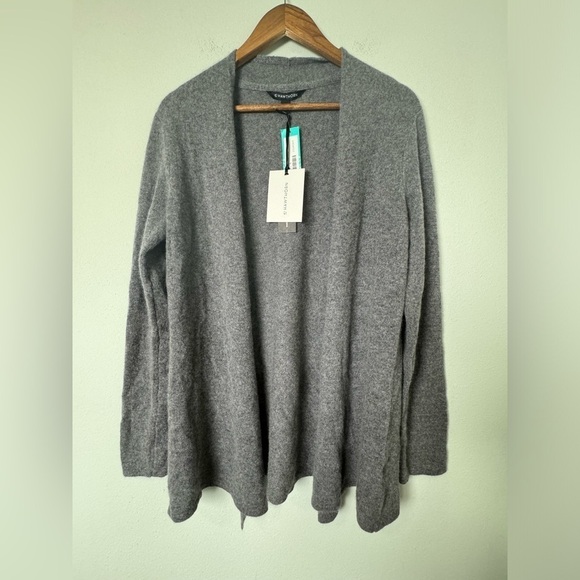 NWT 100% Cashmere 41 Hawthorn Dark Grey Open Front Draped Leena Cardigan Sweater - Picture 3 of 13